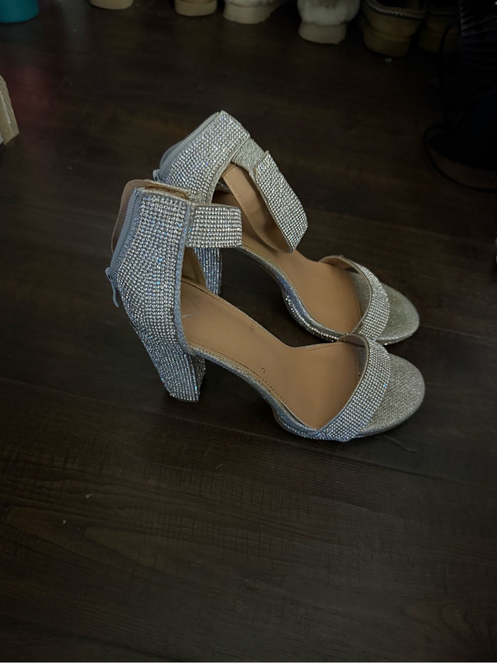Windsor Silver Rhinestone Block Heel Sandals